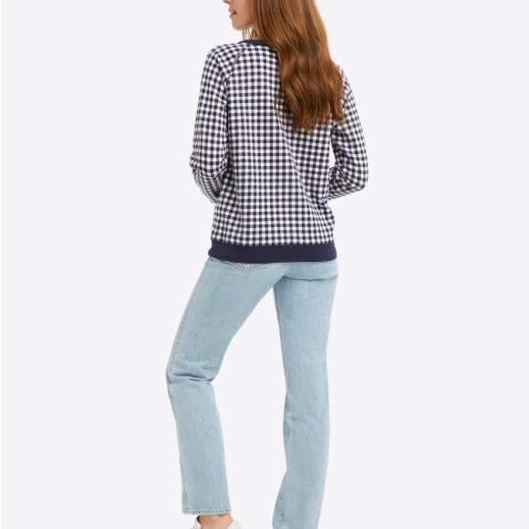 DRAPER JAMES Natalie Sweatshirt Navy Blue & White Gingham Pullover X-Small - Picture 2 of 5